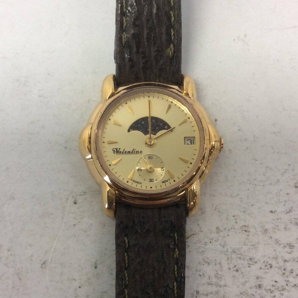 Valentino Gold Watch with Dark Brown Strap